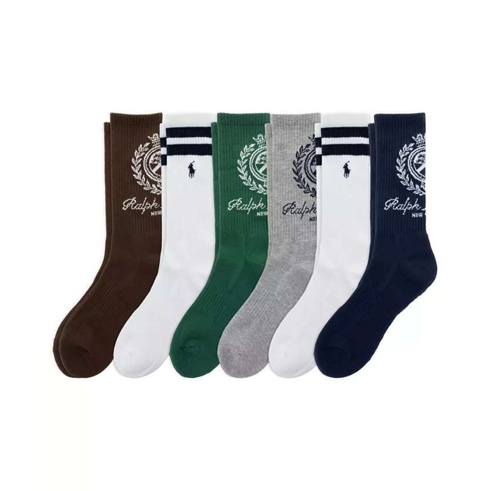 Polo Ralph Lauren Men 6 Pack Crew Socks Multi Color Crest Pony Logo NWT